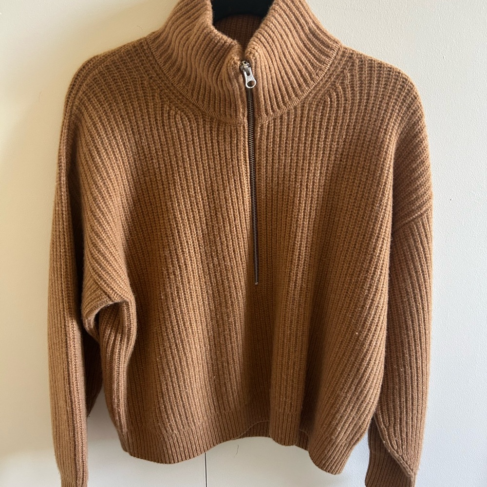 Everlane Brown Knit Half-Zip Sweater